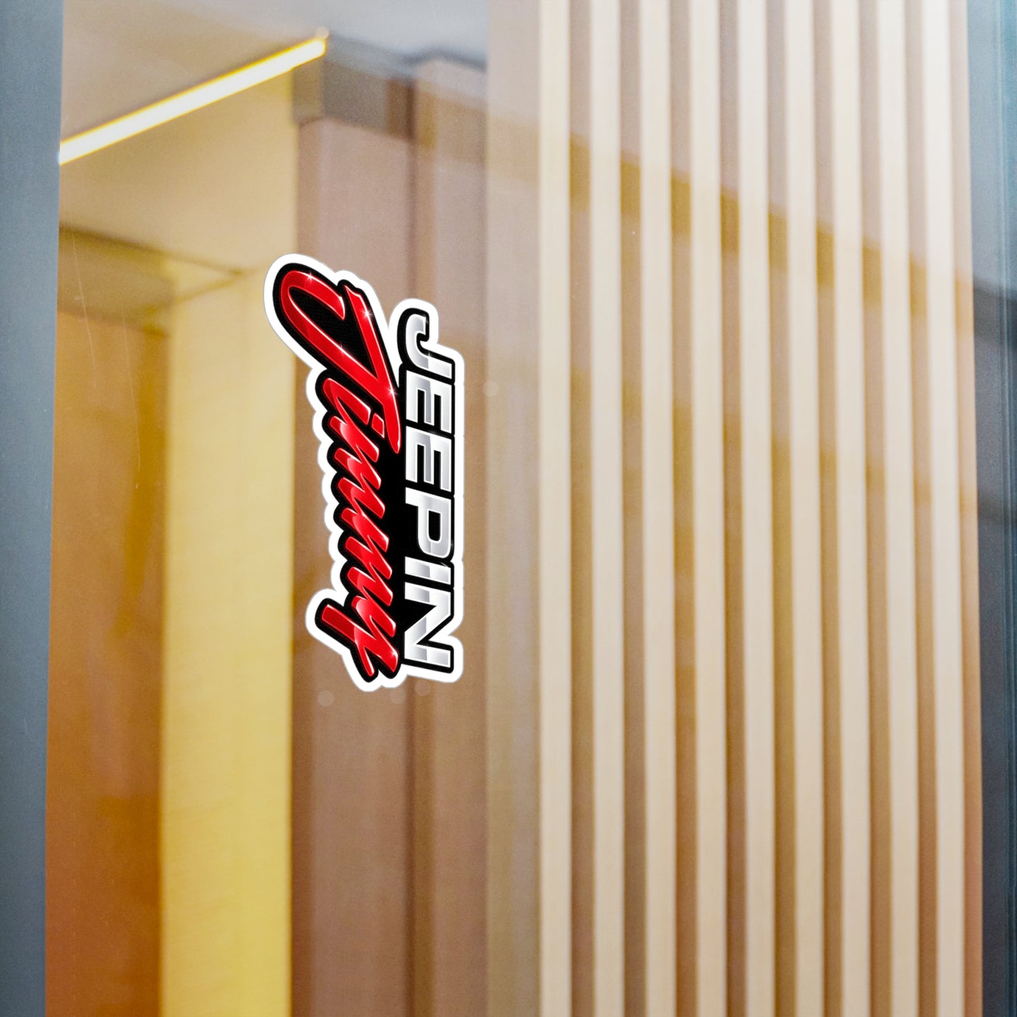 Jeepin Jimmy Vinyl Decal — Red & Black Kiss-Cut Sticker